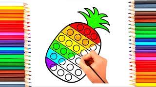 How to draw and color pineapple poppit, easy drawing for toddlers and kids