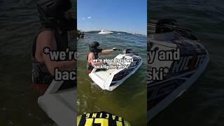 Massive yacht makes waves for us #jetski #yacht #lakeoftheozarks #sendit #backflip #fullsend #boat