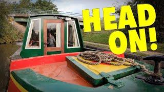 Narrow Escape! Speeding narrowboat aiming straight at us! Ep. 128.