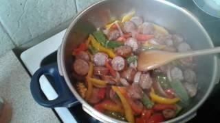 Spetzofai, greek style sausage and peppers - Σπετζοφάι | Greek Cooking by Katerina