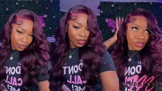 DETAILED MELTED DARK PURPLE SIDE PART WIG INSTALL TUTORIAL | LAYERS & BALD CAP METHOD FT. MEGALOOK