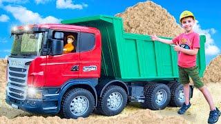 Funny Stories for kids - Bruder Dump Truck, Tractor, JCB Excavator and other construction cars