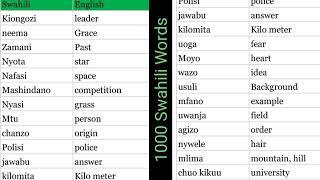 1000 Swahili Words (482 - 572 Swahili Nouns)