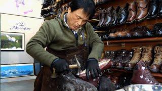 The amazing process of making handmade hiking boots with 55 years of experience.