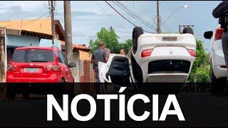 Motorista capota carro com duas crianças dentro no Parque das Acácias em Assis