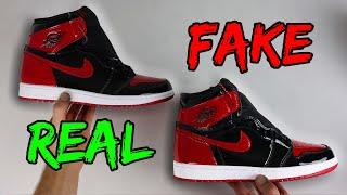 REAL VS FAKE! NIKE AIR JORDAN 1 PATENT BRED SNEAKER COMPARISON!