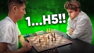 Magnus Carlsen joue 1…H5 au 1er coup contre un Maître International !!