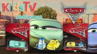 Disney Pixar Cars 3 Flo, Luigi and Guido Unboxing with Gideon and Logan