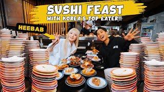 200 Plates of Sushi Challenge ft @heebab in Seoul! | BEST Conveyor Belt Sushi Restaurant in Korea!