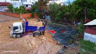 Today update!! 99% complete process delete pond by dozer D31 pour soil with many dump truck 5T