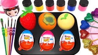 Oddly Satisfying Video l How To Make Rainbow Glitter Fruit FROM Lollipop Kinder Eggs Cutting ASMR