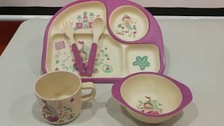Kids 5-Piece Food-Safe Meal Set | Durable Children Dinner Plate Set | Eco-Friendly Bamboo Dinnerware