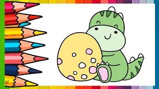 How to Draw a Cute Dinosaur Baby with Egg in Simple Steps for Kids