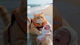 The orange cat rushed to rescue the child who had escaped the plane crash without hesitation.  #cat