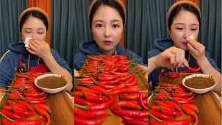 mukbang : Garlic chili eating show - too spicy