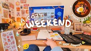 unboxing sticker sheets, trying acrylic markers, tteokbokki recipe  cozy weekend art vlog