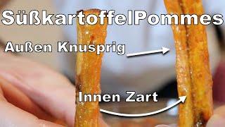 Süßkartoffel Pommes - Wirklich Knusprig machen -  Im Ofen