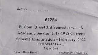 MDU B.Com Corporate Law 3rd semester, February 2022 Question Paper