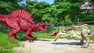 The Monster Spinosaurus vs. Yoshi Ceratosaurus & Rhino Dinosaurs Battle in Jurassic World Evolution