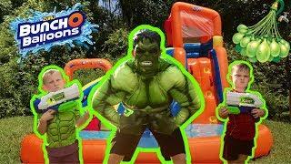 The Hall Family Vs Hulk Smash Team Up!! Water Balloon Battle!