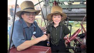 Rough and Tumble, Kinzers, Pa Miniature steam engine and thresher. Amish men and boy. August 2023