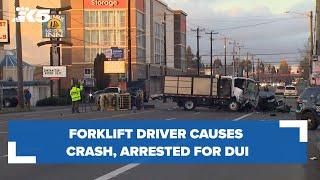 Forklift driver causes multi-car crash on Aurora, arrested for DUI