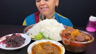 BIGBITES, EATING RICE WITH SPICY MUTTON KOSHA, LAL SHAK VAJA, VOLA FISH KALIA।।