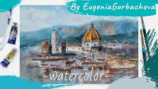 Watercolor Painting Time Lapse | Cathedral of Santa Maria del Fiore, Florence, Italy Cityscape