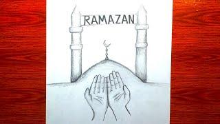 Ramadan Picture Drawing Easy. How to draw a mosque? Praying Hand Drawing. Ramadan Drawing Easy.