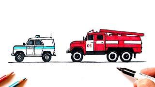 How to draw a Police and Fire Truck