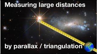 Using parallax / triangulation to measure large distances in astronomy: from fizzics.org