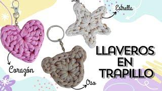 Llaveros en TRAPILLO ️⭐ CORAZÓN ESTRELLA Y OSO  Tutorial crochet