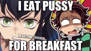 Inosuke eats breakfast...