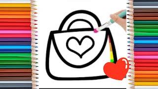 How to draw and color cute handbag, easy drawing for toddlers and kids.