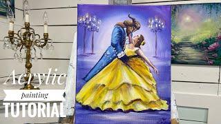 How To Paint Beauty And The Beast Dancing | acrylic step by step tutorial