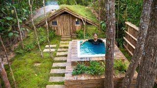 Amazing girl Build a Survival House with an Outdoor Swimming Pool in the Wild, Girl solo Living Off