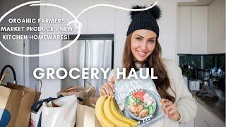 HEALTHY GROCERY HAUL  Organic Farmers Market Produce + Blueberry Muffin Recipe