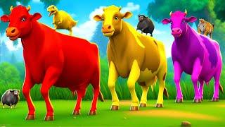 3 Giant Color Cows Save Mini Wild Animals from T-Rex | Animal Rescue Adventures 2024