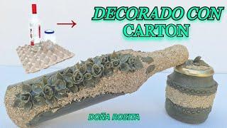 Mira !!! con solo CARTON podemos DECORAR frascos y botellas de vidrio #diy #artesanato