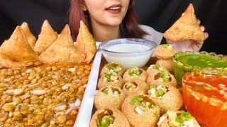 Eating Samosa with Cholle, Dahi panipuri and spicy pani | ASMR MUKBANG | YUMMY | INDIAN STREET FOOD