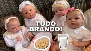 ROTINA DE UM DIA INTEIRO DAS BEBÊS REBORN COMENDO TUDO BRANCO | GABI REBORN