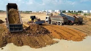 Technique Landfill Process Bulldozer Land Filling with Dump Truck