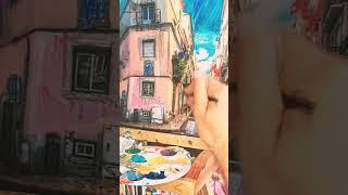 making Streets of Lisbon oil painting