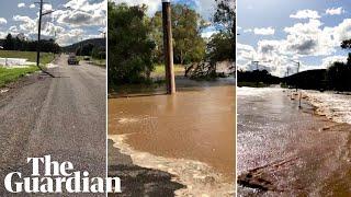 Video shows powerful floodwaters covering road in minutes in central west NSW