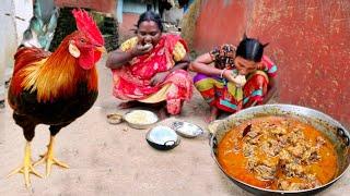 most famous tribal recipe RED COUNTRY CHICKEN curry cooking & eating by santali women||rural India