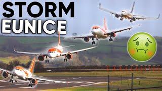 PLANES vs STORM EUNICE: Landings during STRONG WINDS + Windshear at Bristol Airport (4K) | ATC Incl.