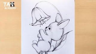 A Cute bunny with big flower pencildrawing || taposhiarts || rabbit drawing @TaposhiartsAcademy