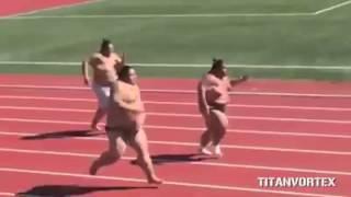 Funny fat man running