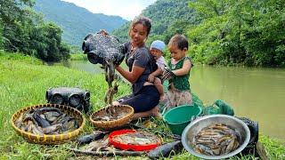 How to harvest giant fish during heavy rains and floods - cooking with your children