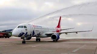 Water cannon salute for AZAL Embraer E190AR | Inaugural flight from Baku to Minsk